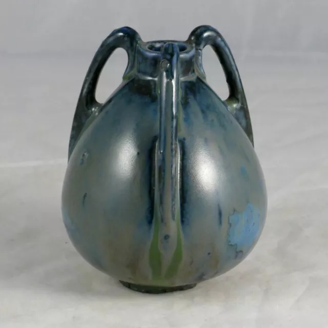 Petit vase boule à anses céramique émaillée bleu Art Deco 1930 ancien XXè