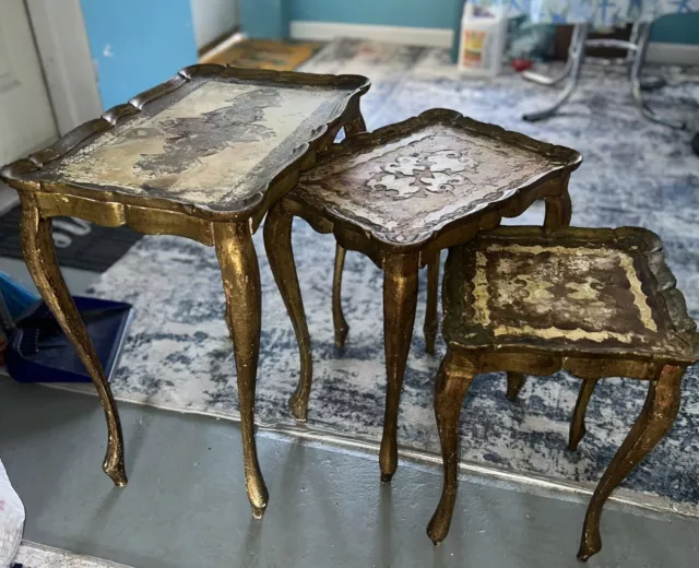 3 Vintage Italian Florentine Nesting Side Tables