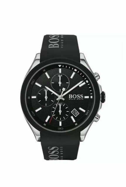 New Hugo Boss Mens Watch Velocity 1513716 Black Dial & Silicone Strap Authentic