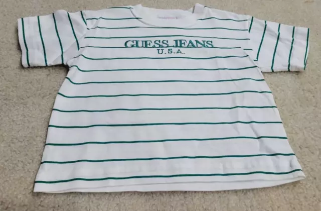 Vintage Baby Guess USA Toddler Baby Size M Green Striped T-Shirt