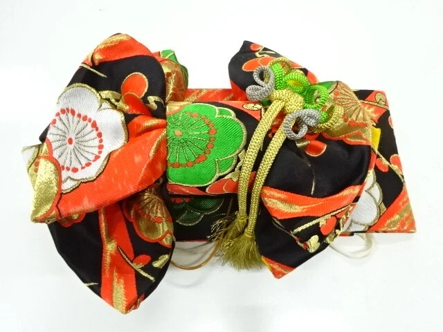 45809# Japanese Kimono / Ribbon Tsukuri Obi For Girls / Woven Ume Blossom