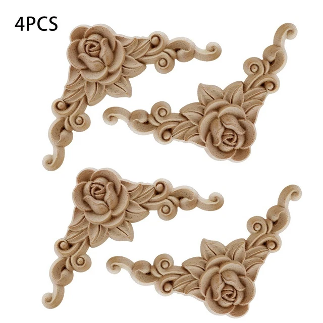 4X Wooden Carved Corner Onlay DIY Home Decor Applique Furniture Mouldings Decal