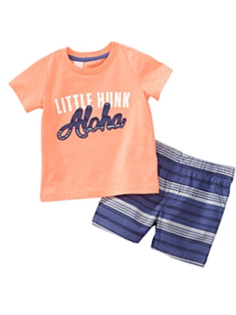 Carters Infant & Toddler Boys Coral Little Hunk Baby Outfit Aloha Shorts Set
