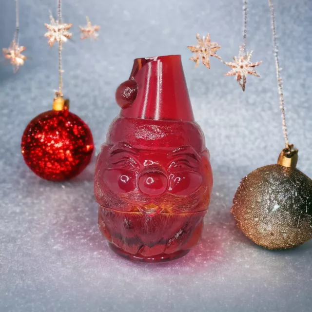 Vintage Fenton Old Santa Claus 2 Piece Ruby Amberina Glass Fairy Lamp Glows