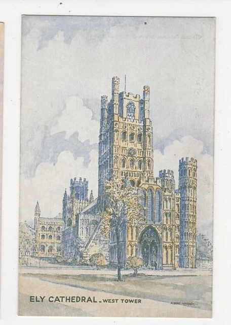 Ely Cathedral West Tower Albert Warren Vintage Art Postcard 294a