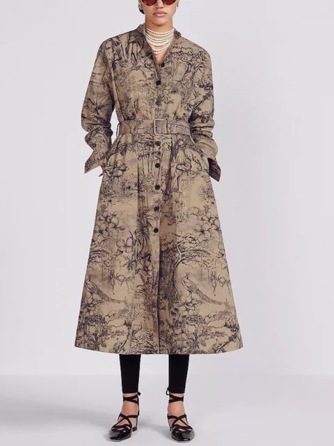 Occident Fashion Printed Dress Coat Single Breasted Womens Belted Trench Outwear