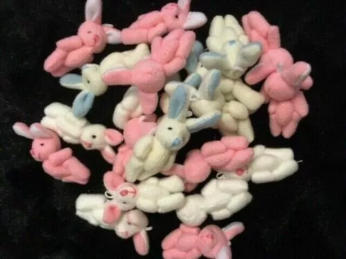 MINIATURE BUNNY RABBIT 5.5cm TALL TINY SMALL JOINTED WHITE, BLUE & PINK RABBITS