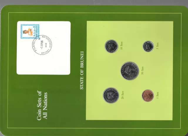 Coin Sets of All Nations Brunei UNC w/card 1985-1988  50,5,1 Sen 1988 7JUN86