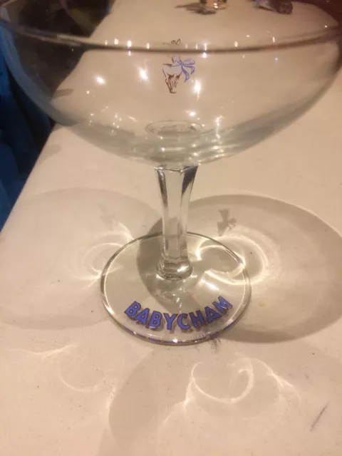 Vintage collectible 1950's Babycham Glass White Fawn Hex Stem Retro Kitsch Bar