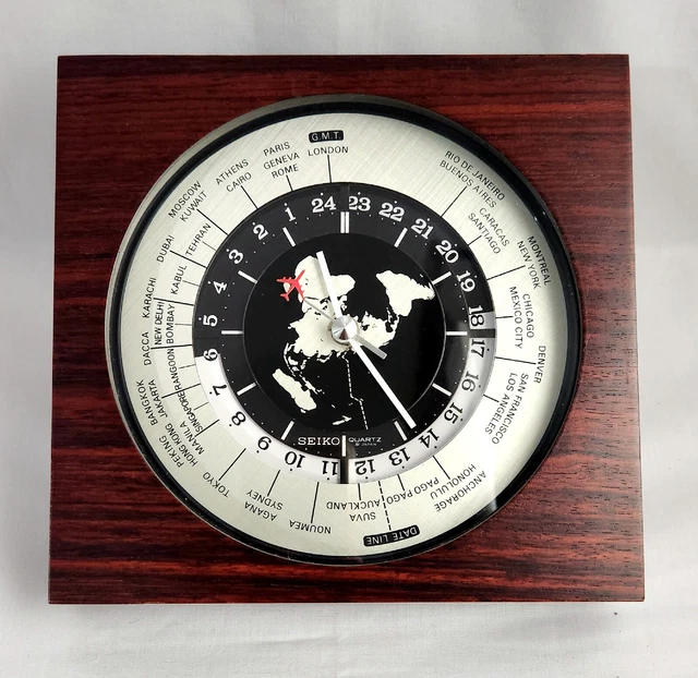 SEIKO QUARTZ WORLD Clock Time Red Jet Airplane Desk 7.25in Japan WORKS