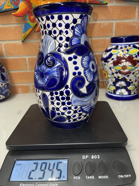 Mexican Flower  Pot Jar Vase Planter Folk Art Pottery Handmade Talavera