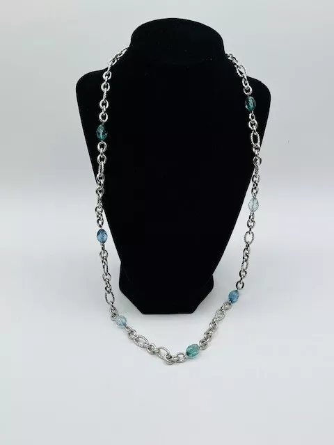 VINTAGE Napier Aqua Blue Bead and Silver Tone NECKLACE 1 Strand 30”