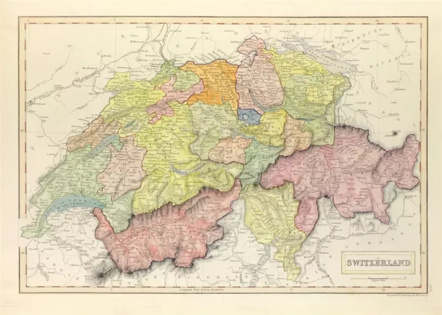 map Switzerland by Sidney Hall fine detail hand colour antique 1840
