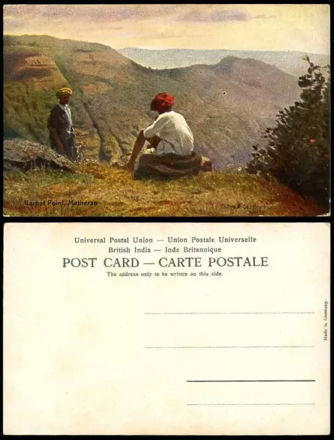 India Old Colour Postcard Garbut Point Matheran, Mountains, Clifton & Co. Bombay