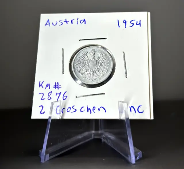 1954 Austria 2 Groschen Uncirculated Coin UNC - KM# 2876 Aluminum