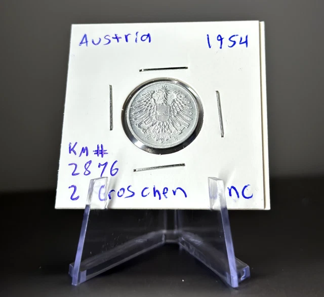 Austria Coin - 1954 2 Groschen Uncirculated Coin UNC - KM# 2876 Aluminum