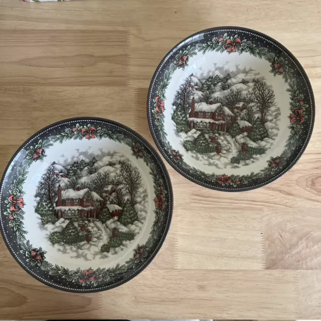 Royal Stafford Christmas House Snow Village Xmas Bowl 19cm x 2 Serving Dishes