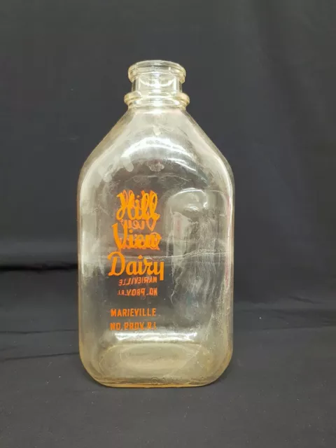 Vintage Hill View Dairy Marieville Half Gallon Glass Milk Bottle 26cm