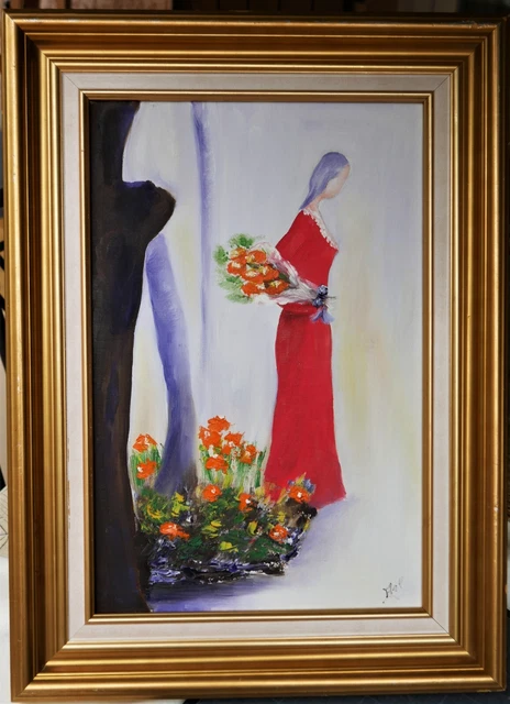 tableau signé Arl: "l'inconnue aux fleurs"