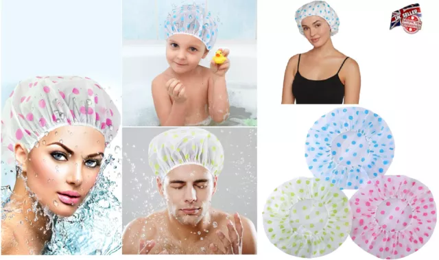 Polka Pink,Blue, Purple, Shower Caps Women Waterproof and Reusable Bath Cap