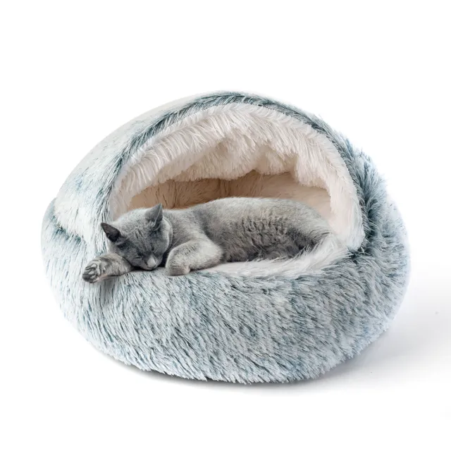 Pet Cat Calming Bed Cuddle Soft Warm Removable Cushion Cave Sleeping Kennel Cave