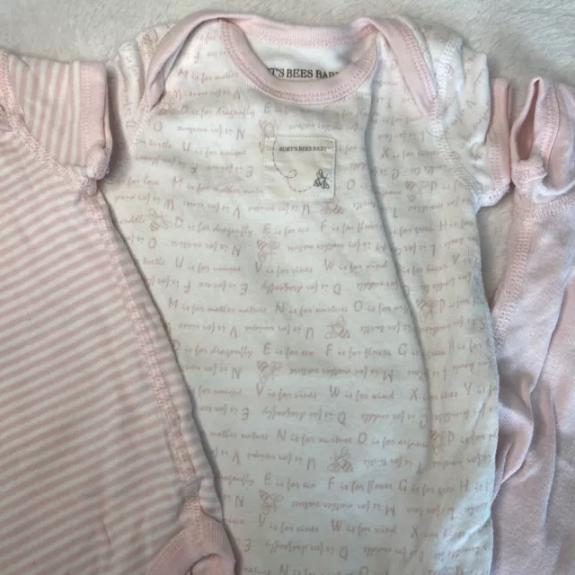 Lot Of 3-Burts Bees Organic 0-3 Mo. Baby Girl Bodysuits Pink organic cotton EUC 3