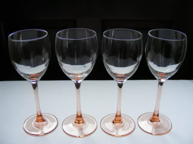 LUMINARC France Set of 4 Vintage Small Wine Glasses With Pink Peach Stem