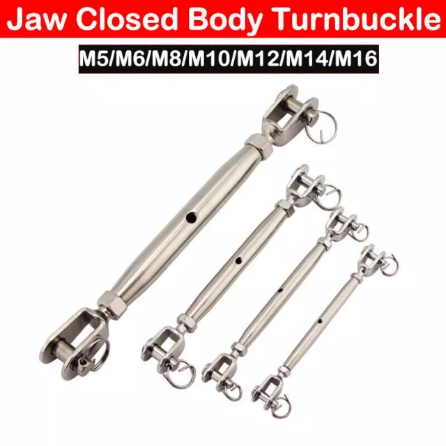 T316 Marine Grade Stainless Steel Jaw/Jaw Closed Body Turnbuckle, M5-M16