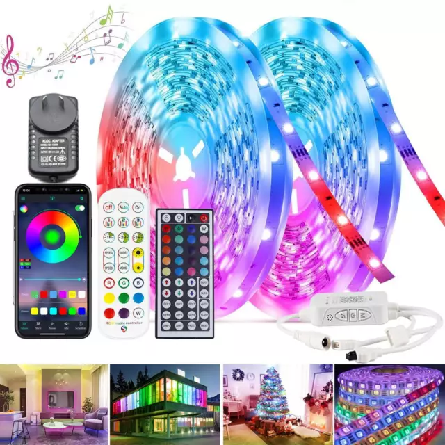 RGB LED Strip Lights Waterproof 5050 SMD APP Bluetooth Music Controller 1-30m