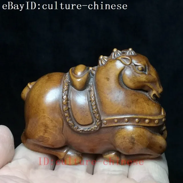 L 6.8 CM Chinese boxwood hand carved Horse Statue Netsuke Table Decoration Gift