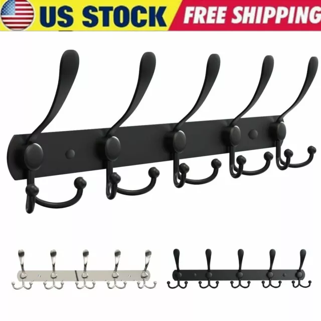15 Hooks Stainless Steel Coat Robe Hat Clothes Wall Mount Rack Towel Hanger USA