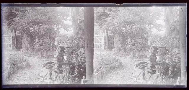 FRANCE Jardin Maison 1932 PHOTO NEGATIVE Plaque de verre Vintage VBn