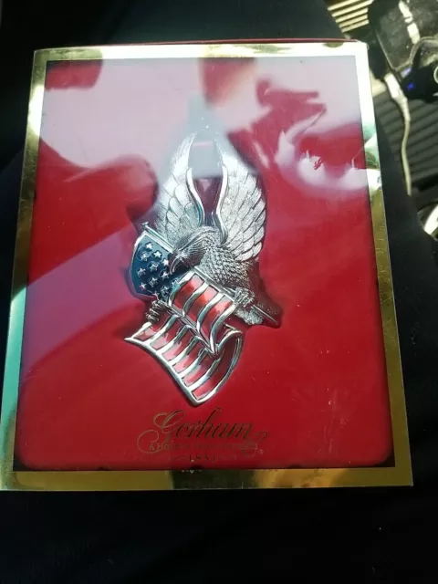 Beautifull Gorham Eagle Of Liberty Silver Plated Patriotic Ornament w/Red Ribbon