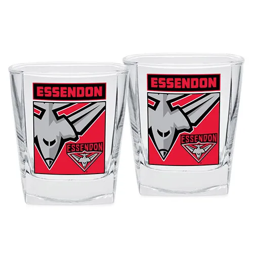 Essendon Bombers AFL Set of 2 Spirit Glasses 250ml Glass FULL COLOUR LOGO