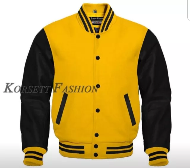 College-/ Baseballjacke aus Wolle mit echten Rindslederärmeln Gr. XS - 7XL