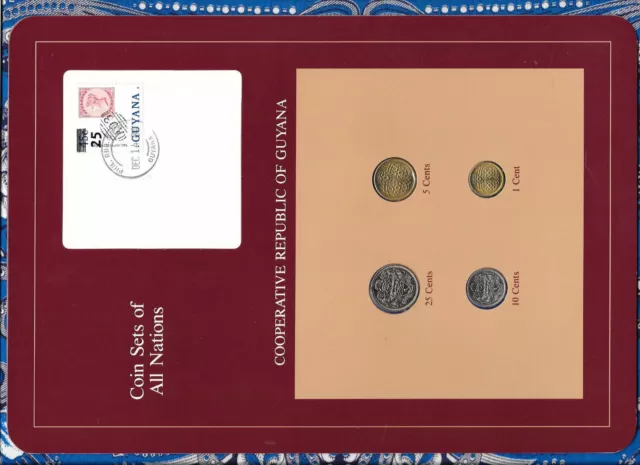 Coin Sets of All Nations Guyana w/card UNC 25, 10, 5 cents 1985 1 cent 1982