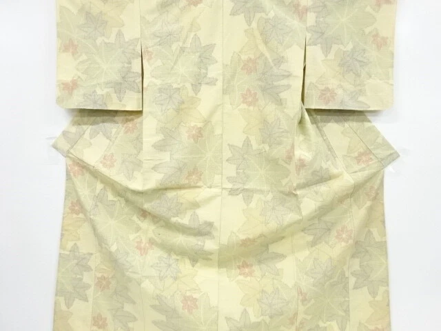 6866279: Japanese Kimono / Vintage Hitoe Kimono / Tsumugi / Woven Maple Leaves