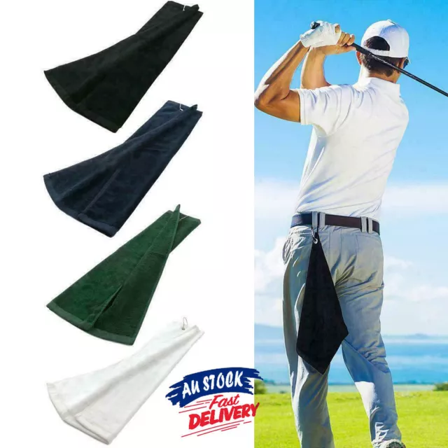 Touch Golf Tri-Fold Towel Carabiner Clip Sports Hiking Cotton 40cm*60cm Golfbag