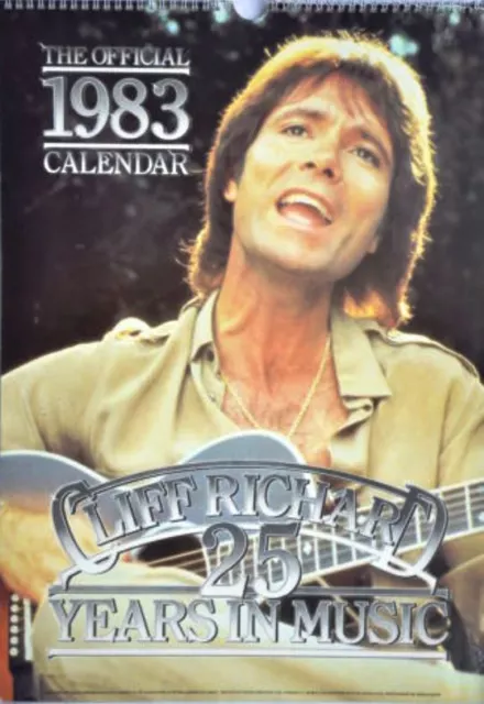 CLIFF RICHARD 1983 CALENDAR,  official, 25 Years in Music, dates match 2022,