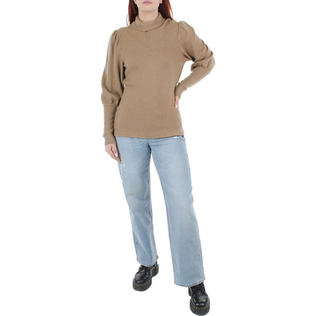 Walter Baker Womens Tan Ribbed Warm Cozy Funnel-Neck Sweater L BHFO 6383