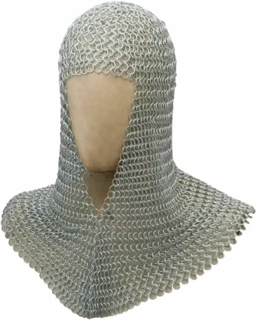 Malla Aluminio Cuello en Pico Cadena Correo Capucha Armor Disfraz Plata Medieval
