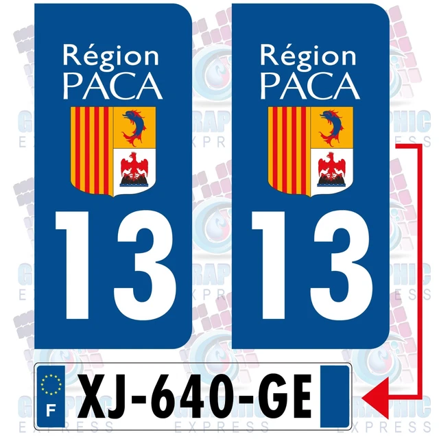 2 Autocollants plaque immatriculation Auto 13 Bouches-du-Rhône - Tourisme - Auto