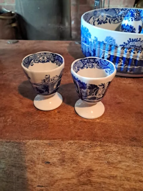 Spode Italian Footed Egg Cups X 2 - Rare - Perfect  (Db)