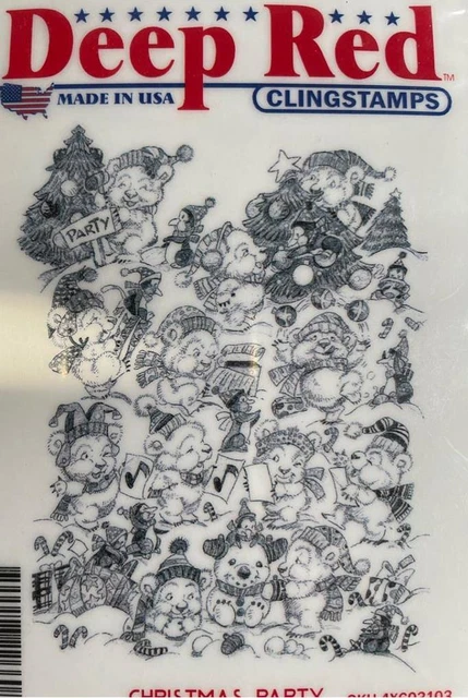 NEW DEEP RED Rubber Stamp CHRISTMAS PARTY BACKGROUND Cling Winter $5.99