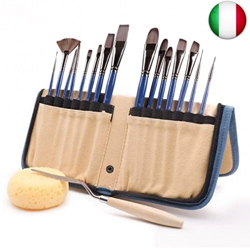 Artecho Art - Set di pennelli per acquerello, acrilico, olio, guazzo, 15 misure
