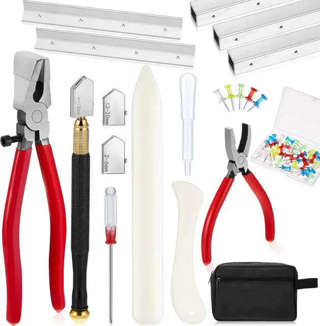58Pcs Stained Glass Supplies Glass Cutter Kit Including 8Pcs Layout Block System