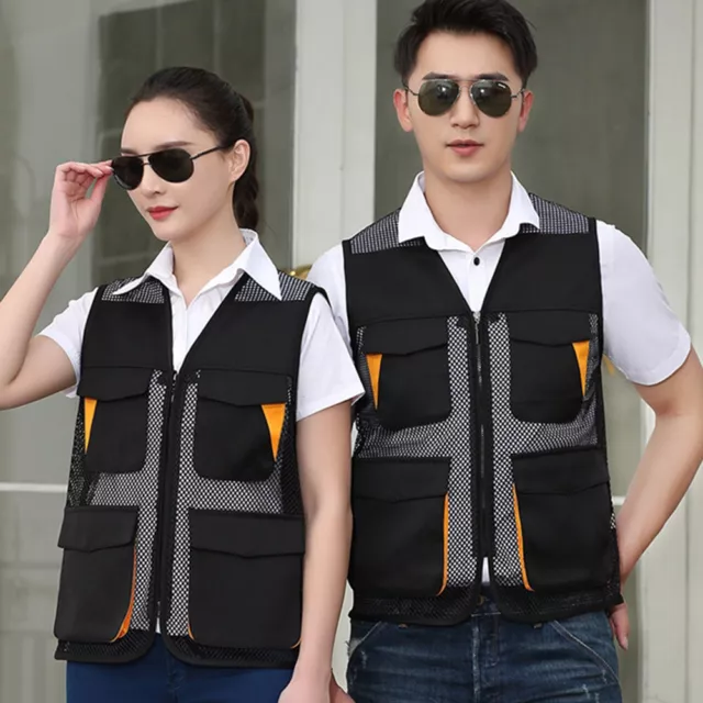 Mens Women Mesh Utility Waistcoat Work Jacket Vest Top Gilet Multi Pocket Casual