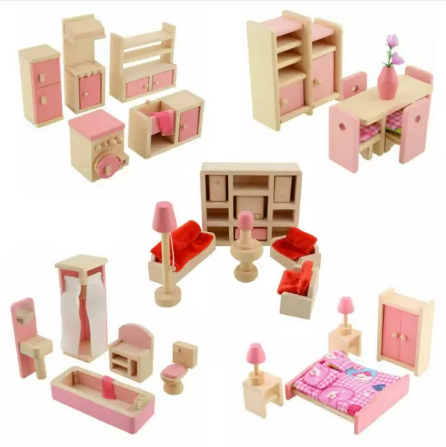 Doll House Furniture Wooden Set People Family Dolls Toy For Kid Children Gift 2