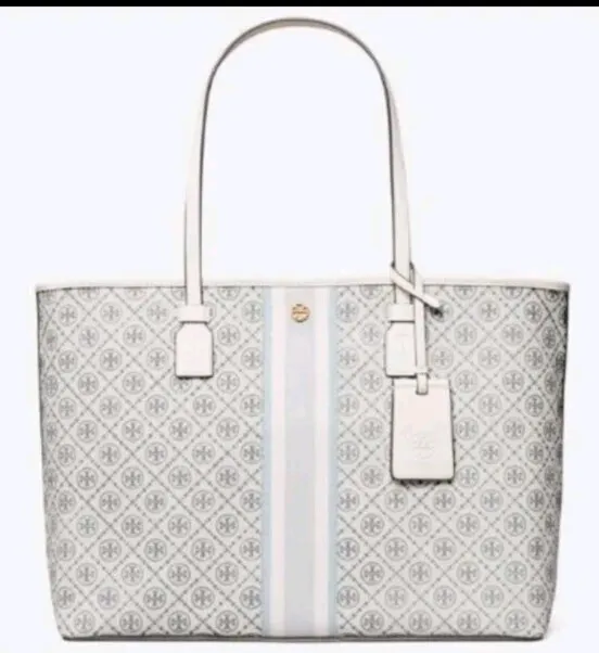 TORY BURCH T MONOGRAM COATED CANVAS TOTE BAG size Large