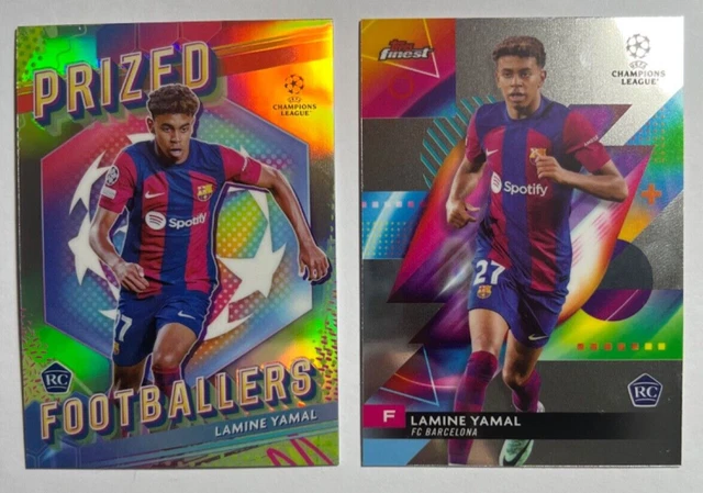 TOPPS UCC FINEST 23/24 Prized Footballers Lamine Yamal RC & Base Lamine ...